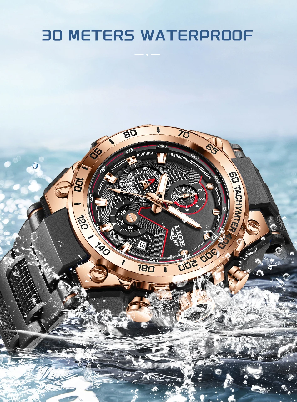 LIGE Luxus Militär Uhr Für Männer Wasserdicht Leucht Silikon Mann Uhr Quarz Hohe Qualität männer Sport Uhren Männlich Uhren – Detail 7