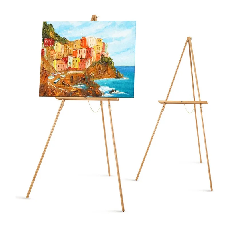 

customized.Wooden Tripod Display Easel Stand Wedding Sign Poster A-Frame Artist Easel Floor with Tray Painting Canvas