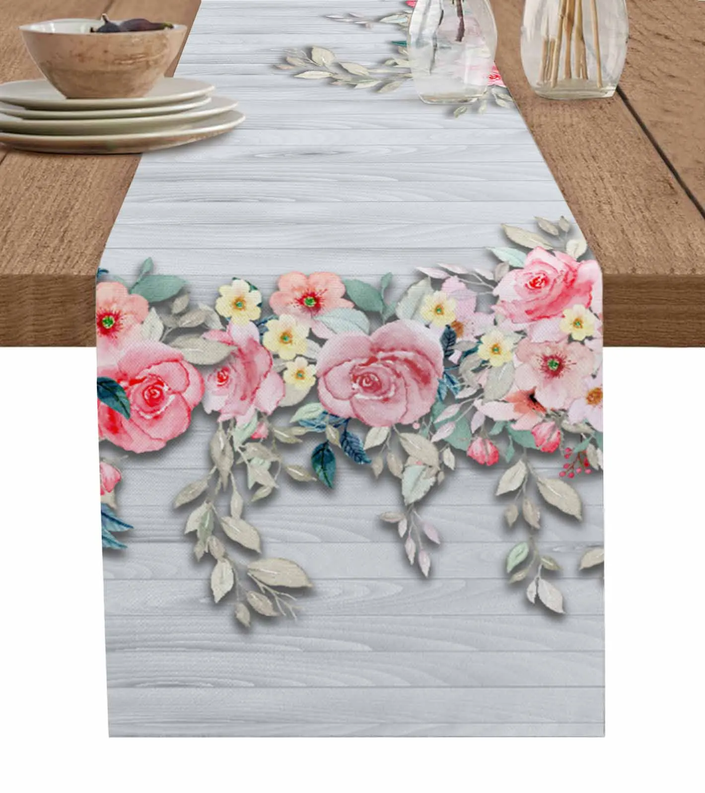 Flower Fence Watercolor Hand-Painted Table Runner Home Wedding Table Mat Centerpieces Decoration Dining Long Tablecloth