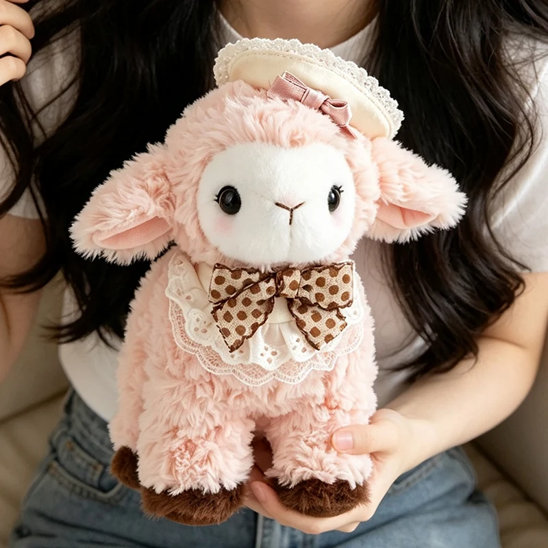 Cute Lolita Sheep Plush Toy Kawaii Lamb Stuffed Animal Doll Soft Fluffy White Sheep Plushies Home Decor Birthday Christmas Gift