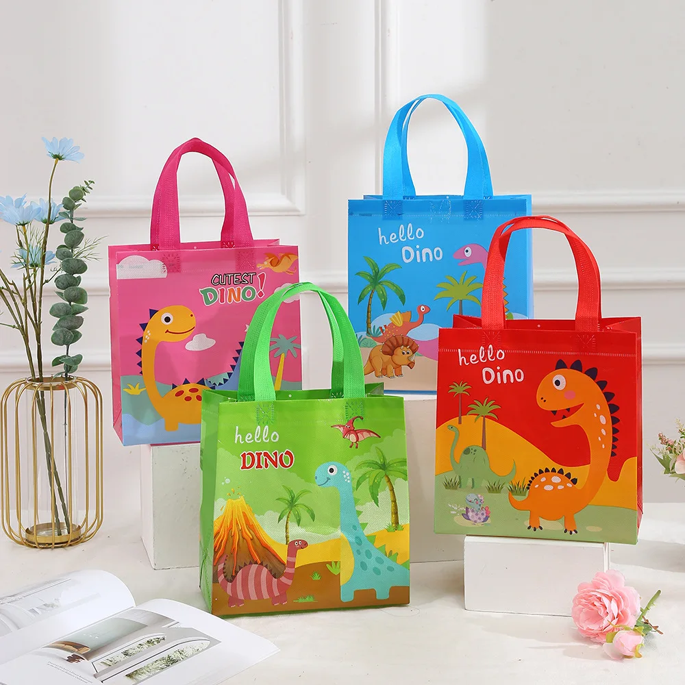 4Pcs Cartoon Dinosaur Non-woven Gift Packing Bag Jungle Dino Shopping Tote Bag for Kids Birthday Baby Shower Party Decoration