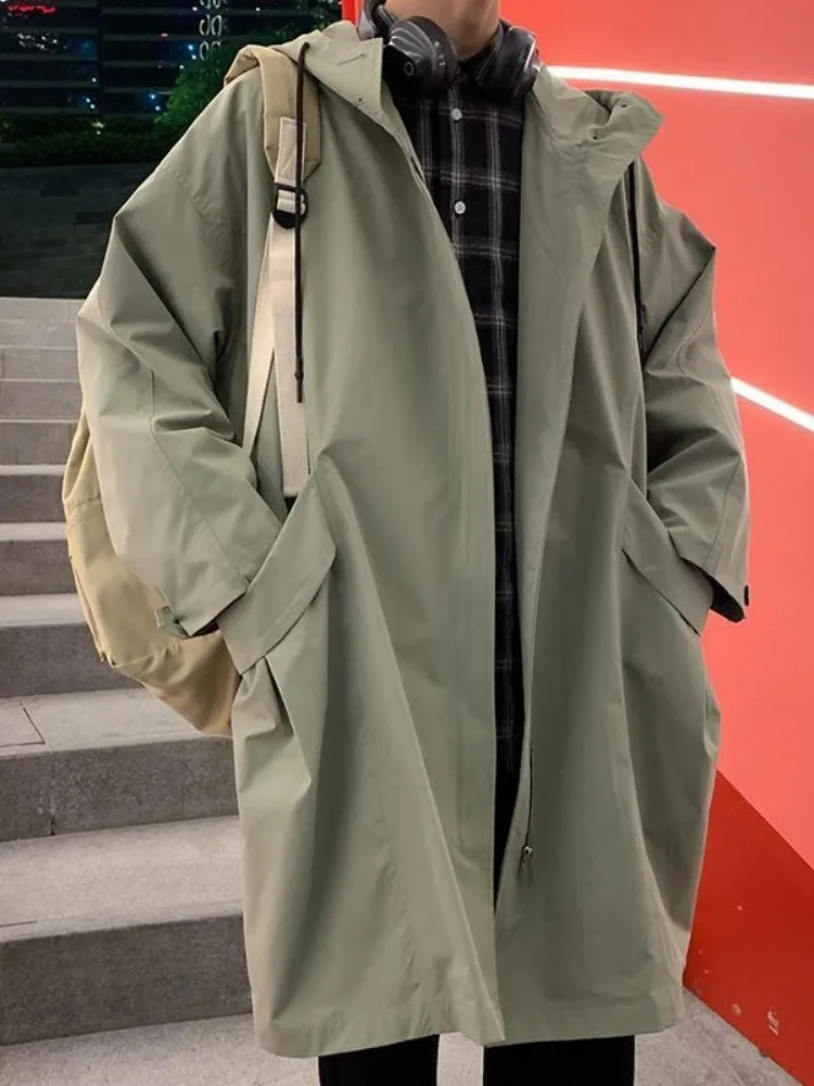 

Men's Autumn Coat Hooded Utili Long Loose Briti Sle Faionable Windbreaker Jaet Coat Casual Chic Outerwear