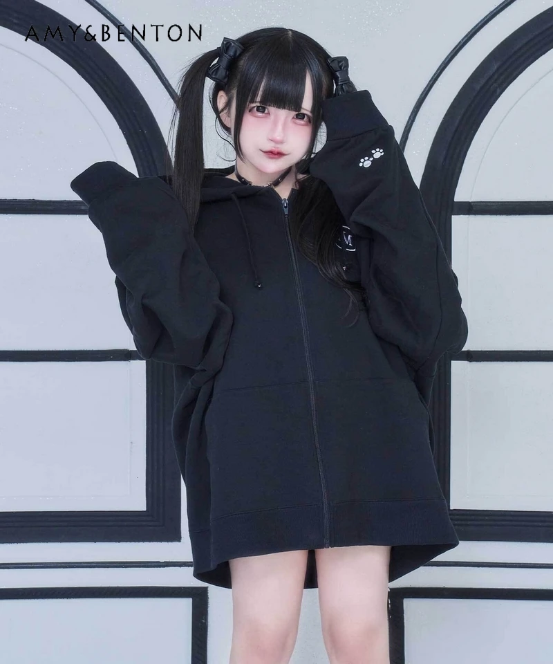 

Japanese Mine Series Mass-produced Subculture Cartoon Embroidered Hoodies Women Preppy Style Sweet Cool Oversized Zip Up Hoodie