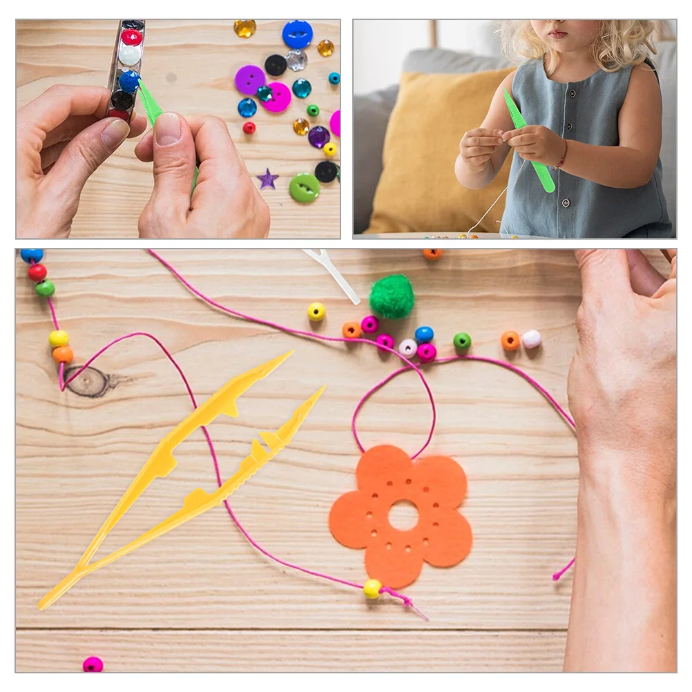 

30pcs Plastic For Kids Jewelry Making Tools Craft Tweezers Diy Tweezers Set Sticker Beads Stamps Hobby Tongs Non Slip Handle