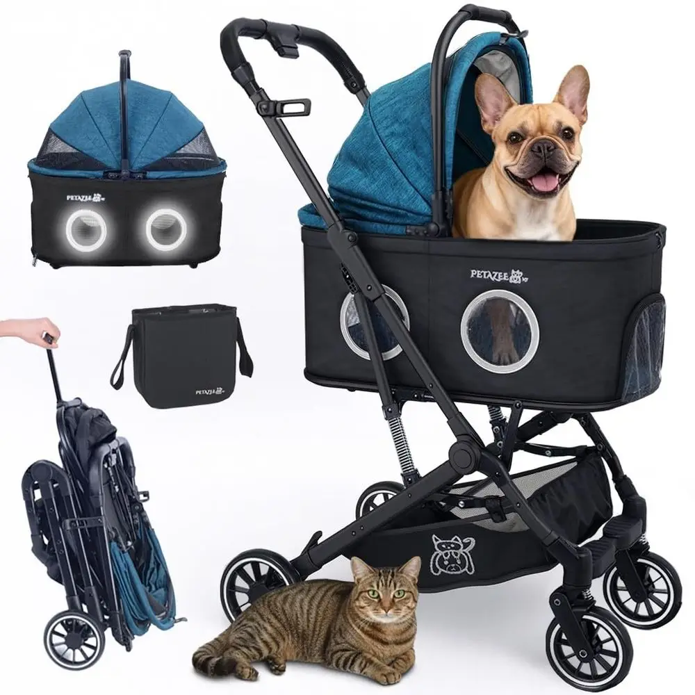 

Pet Stroller with Organizer or Small & Medium Dogs & Cats oldable Lightweight Pet Stroller with Mesh Windows, Hi-Vis Relective T