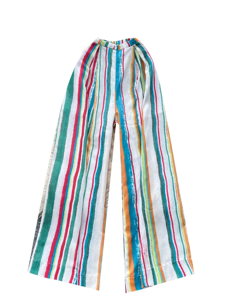 Hoge taille casual broek dames zomer 2025, nieuwe Faion dunne wijde pijpen gestreepte lange broek woon-werkverkeer Sle Koreaanse versie