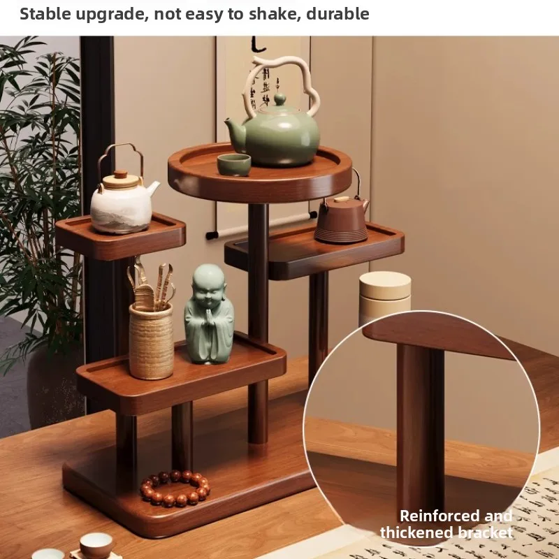 Chinese-Style Multi-Layer Cup Rack, Tea Set Display Stand, Solid Wood Tabletop Organizer, Zisha Teapot Holder, Durable