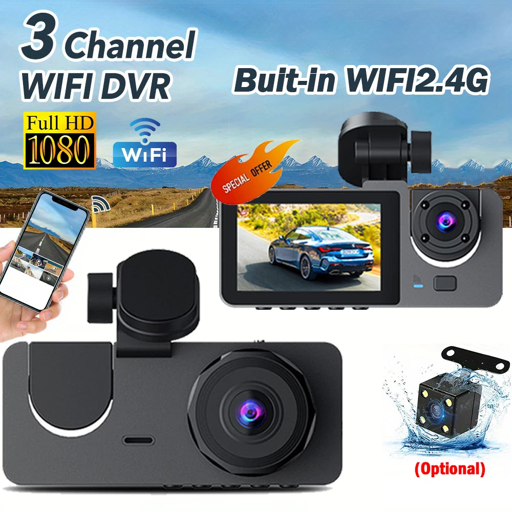 

Car DVR 3Channel Dash Cam for Car 1080P Video Recorder WIFI APP Dashcam Front and Rear View Camera Night Vision Car Accessories