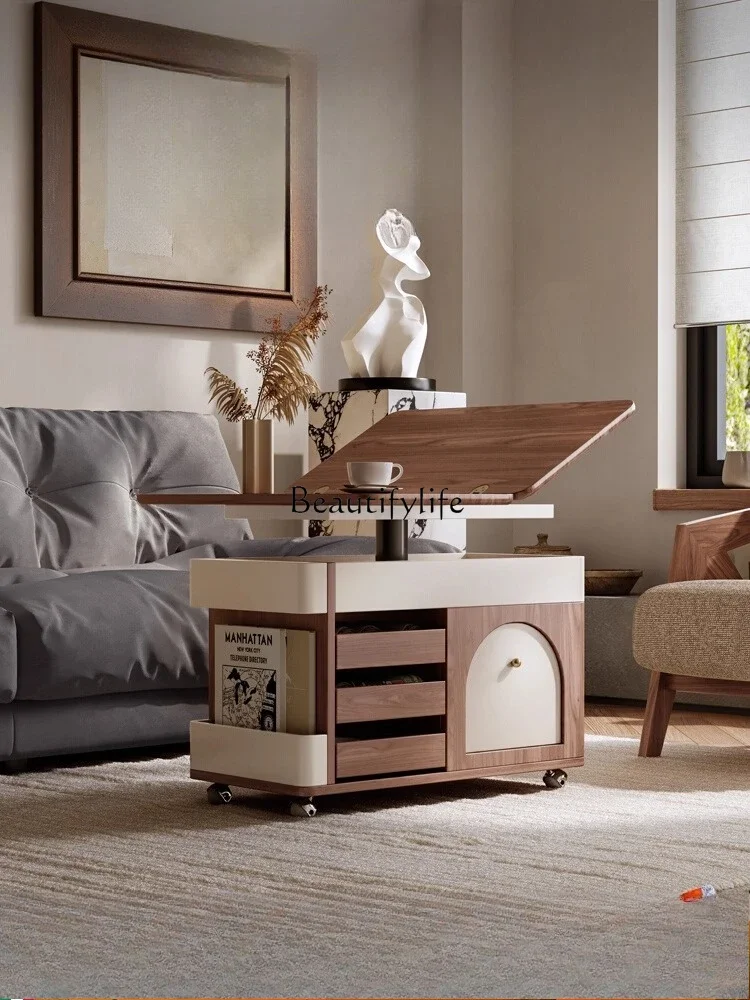 

56Italian minimalist trolley living room household small dining table movable lifting folding rotating coffee table