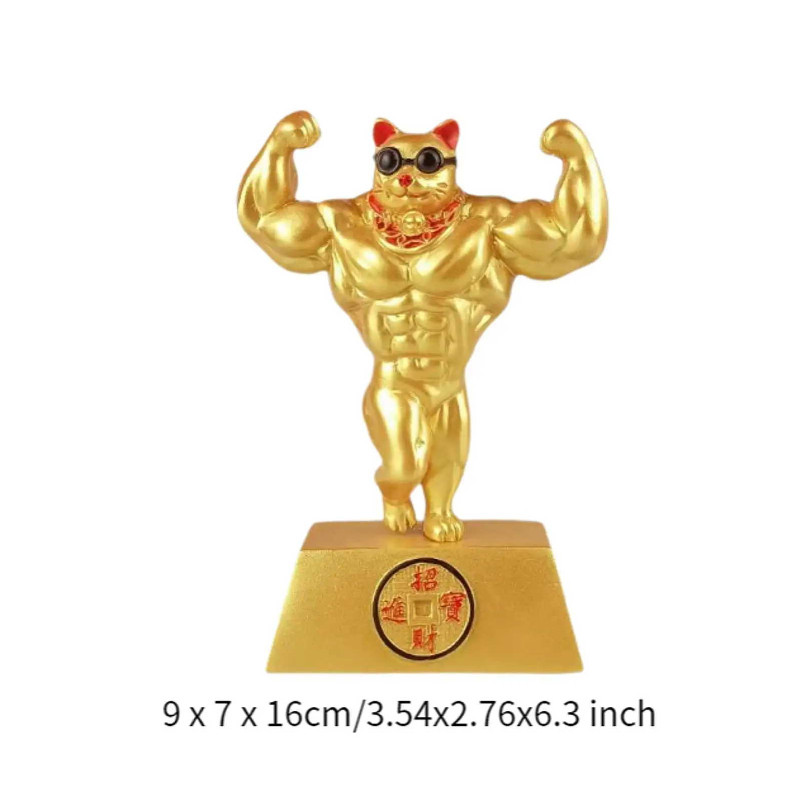 Creative Chinese Lucky Cat Figurine Hand Muscle Arm Ornament Feng Shui Opening Gift Gift Resin 6.3