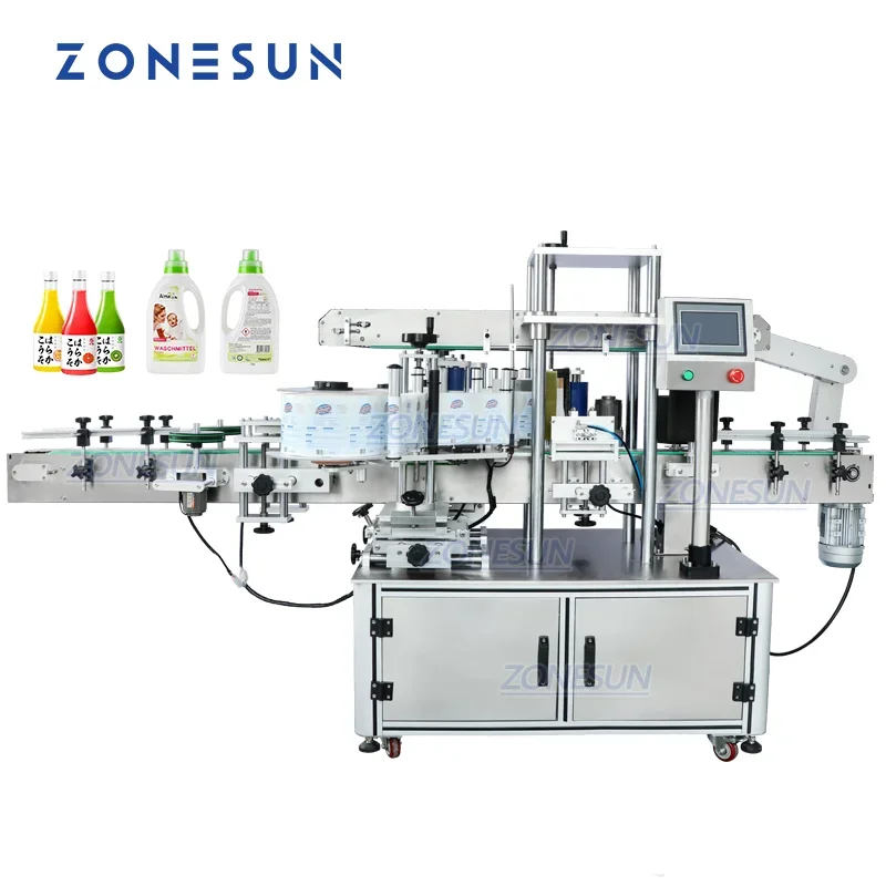 ZONESUN Dual Use Automatic Square Machine Oil Round Drink Bottle Double Sides Labeling Machine Label Applicator ZS-TB300Z