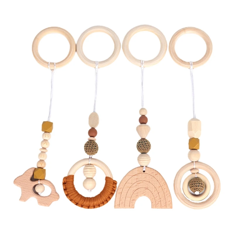 Newborn Wooden Beads Ring Teether Molar Teething Nursing for Infants Room W3JF