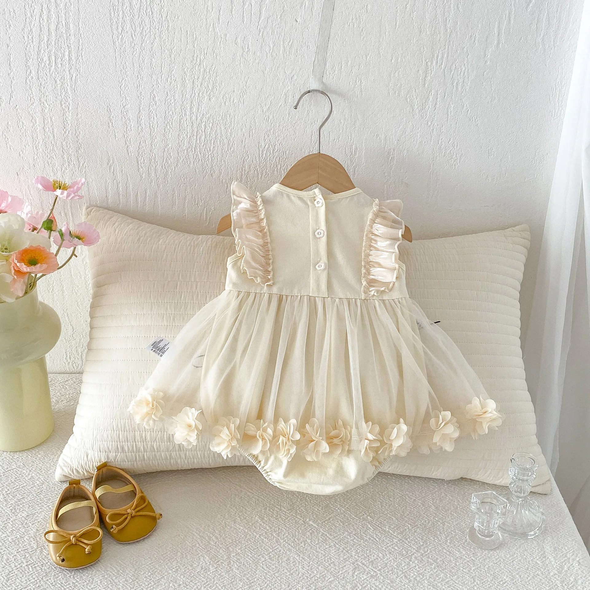 0-2 Y Baby Bodysuit Ruffle Toddler One Piece Infant Girls Clothes 3D Floral Mesh Bodysuit Dress Clothing