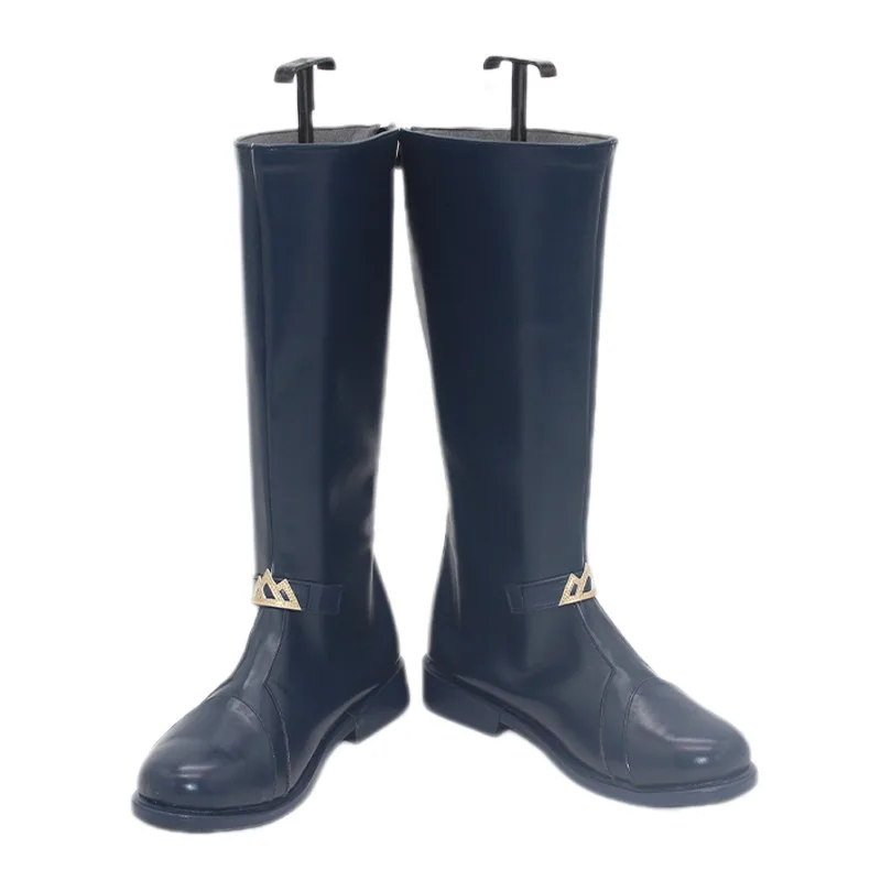 أحذية SilverAsh The Reignfrost التأثيرية أحذية سوداء اللون ملحقات فرسان اللعبة أحذية لعب الأدوار لحفلات الهالوين مصنوعة حسب الطلب