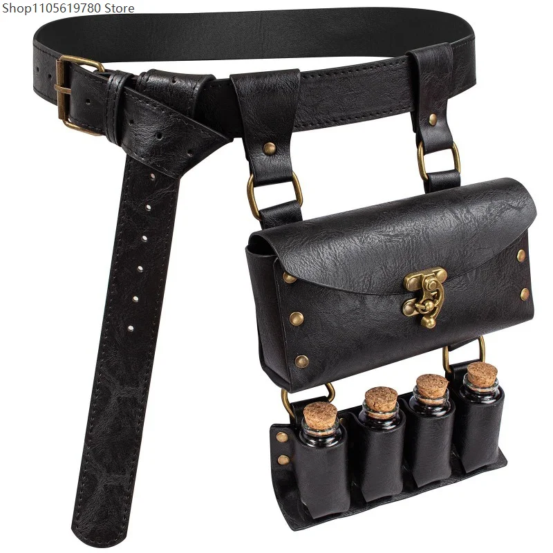Medieval Renaissance Sorcere Potion Holder Waist Pack Leather Pouch Bag Men Women Vintage Purse Wallet Alchemy Bottle Costume