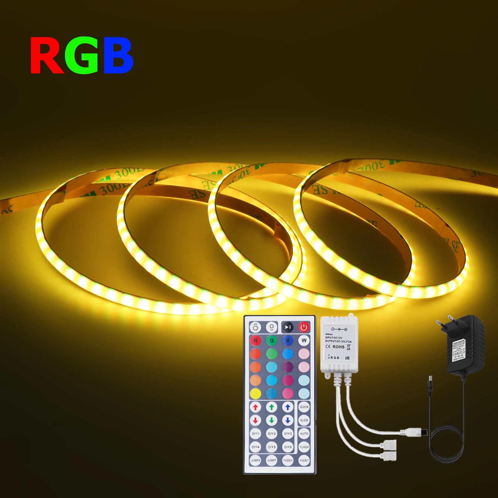 

Супертонкая лента RGB COB 5 мм с дистанционным управлением, 12 В, 24 В, 576 светодиодов/м, цветной светодиодный светильник высокой плотности RGB для домашнего декора освещения