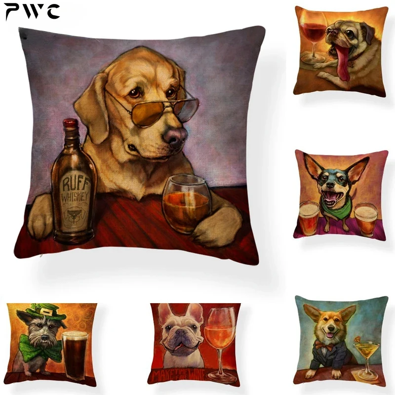 

Animal Dog Corgi Pug Cushion Pillow Case French Bulldog Chihuahua Pillowcase Covers Home Decorative Linen Pillow Case 45x45cm