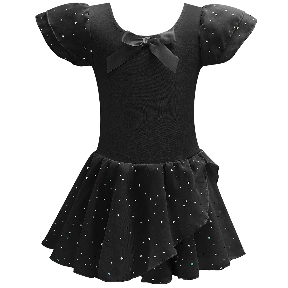 Girls Glitter Leotards for Ballet Dance Dress with Tutu Skirt Ruffle Sleeve Ballet Leotard Performance Clothing