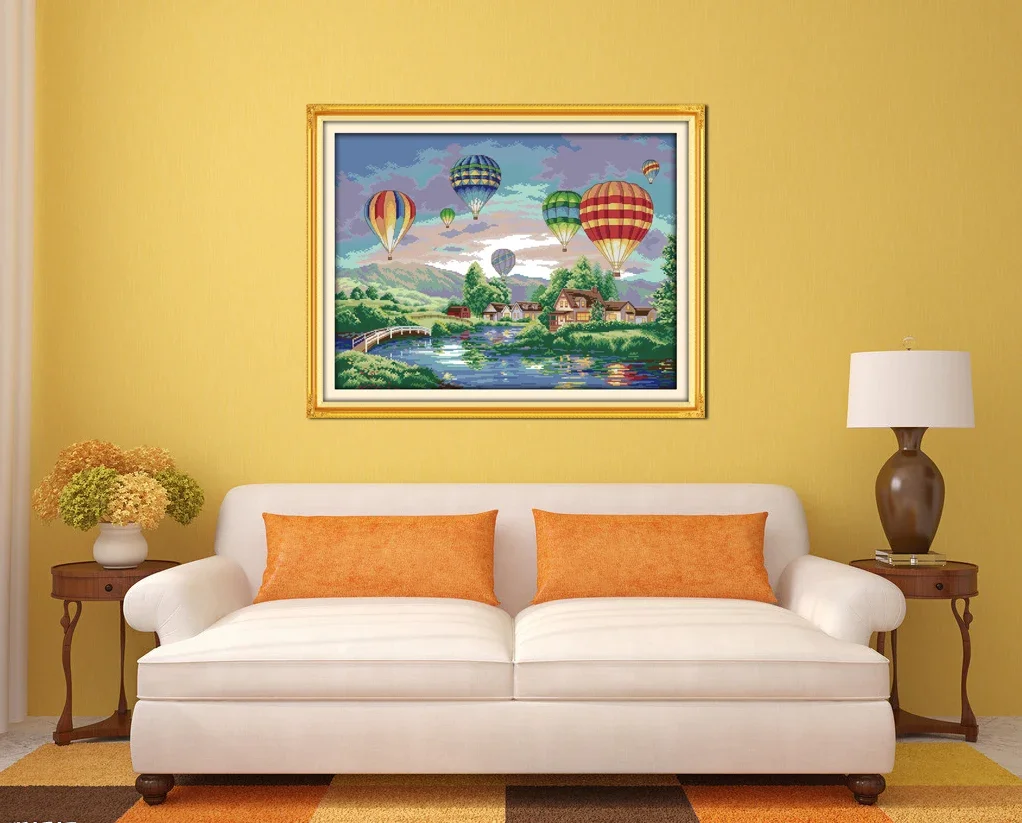 Joy Sunday Colorful Balloons Pattern Print Canvas Counted Chinese Cross Stitch Kits Print Cross-stitch Set Embroidery Needlework