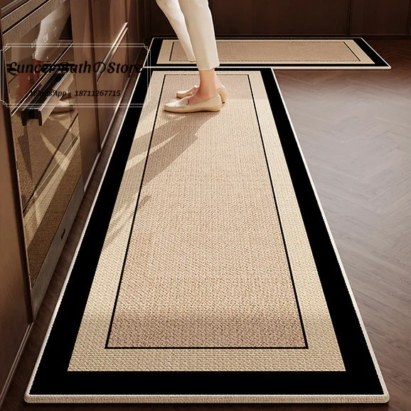 Retro colored linen floor mat for home use, washable, absorbent and oil absorbing foot mat, easy to maintain