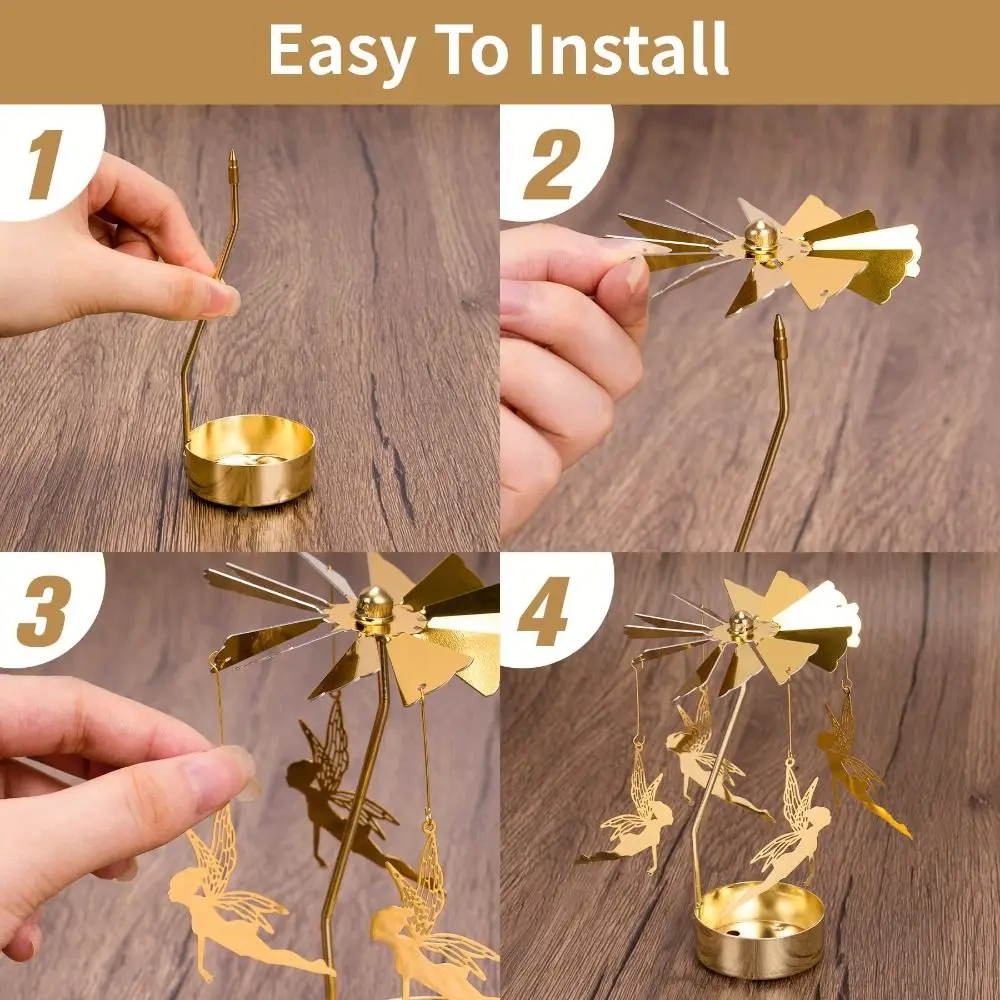 Metal Rotating Candle Holder Rotating Mechanism Heat-Powered Rotation Spinner Carousel Elegance Style