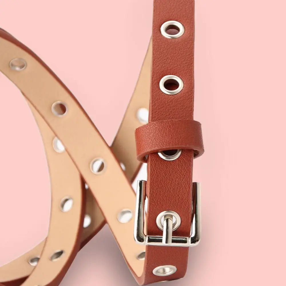 Korean Alloy Pin Buckle Waist Belts Grommet Eyelet Thin Waist Bands for Women Holes Hollow PU Leather Waist Belt for Women Women