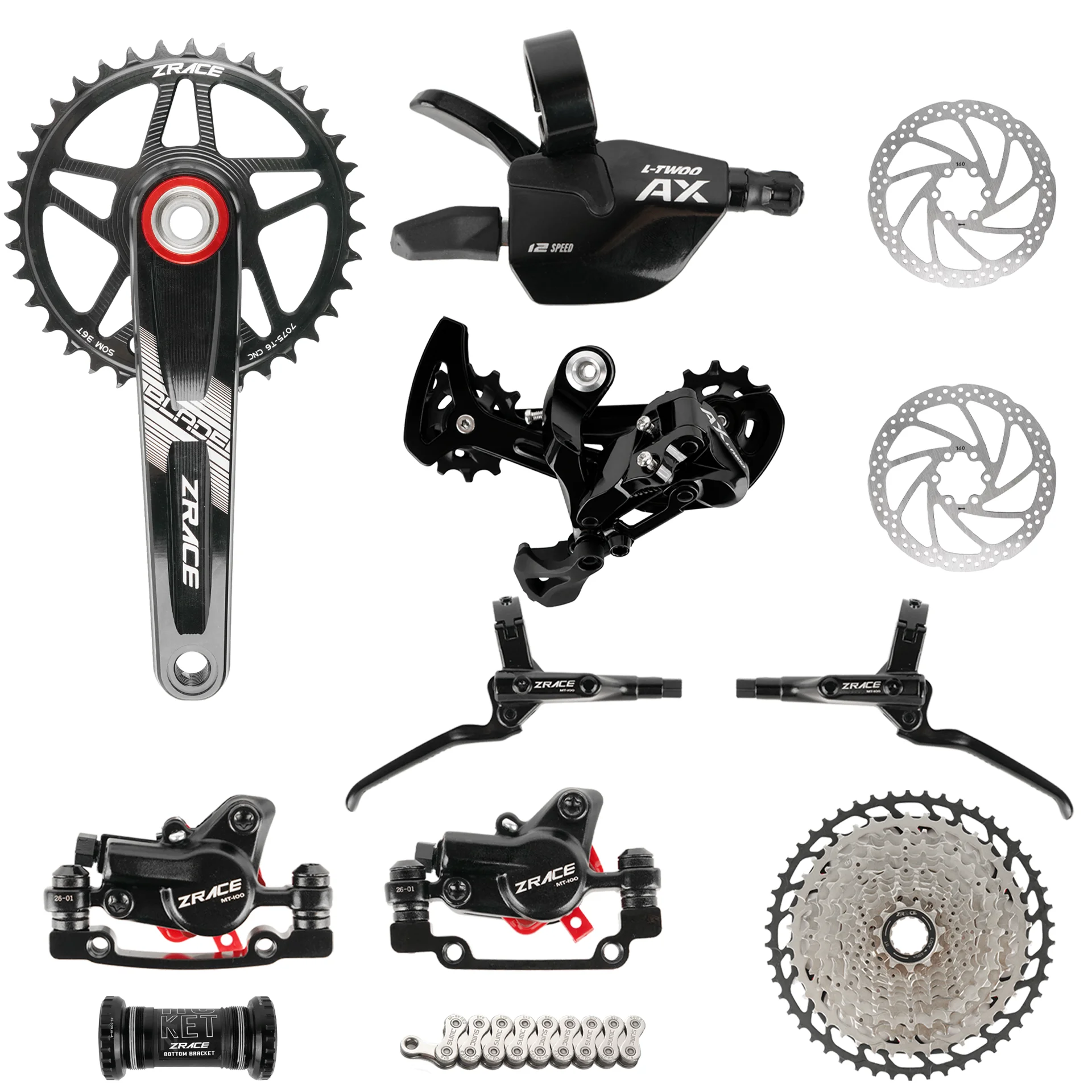AliExpress LTWOO AX MTB Hydraulic Disc Brake Set,1x12 Speed Shifter Rear Derailleur,ZRACE Cassette Crankset Caliper Chainring Fit M6100