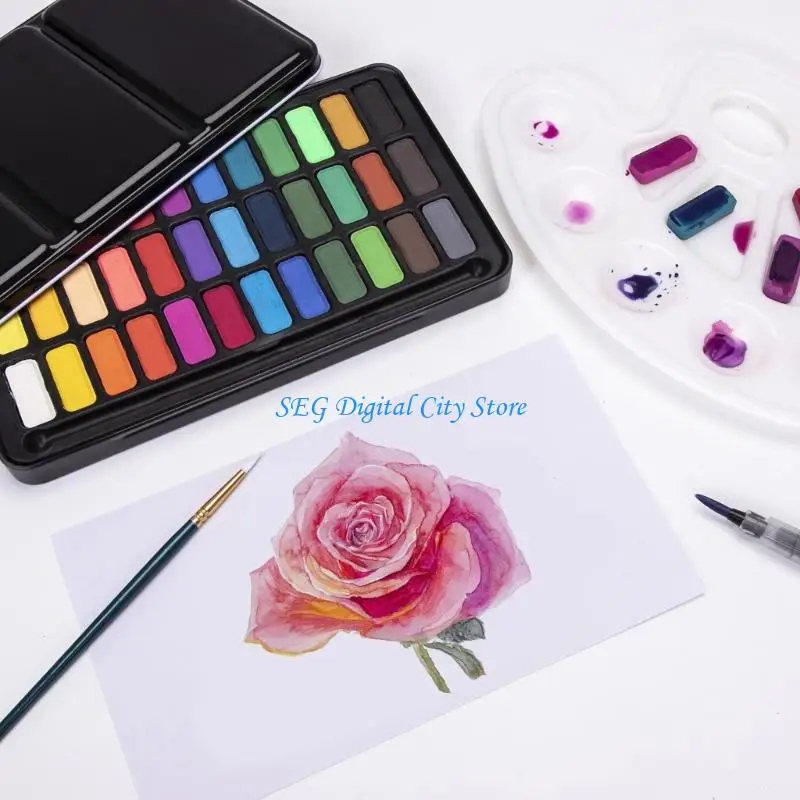 U75B 36 Color Watercolor Paint Set with Water Brush Pen Artists Watercolor Art Set