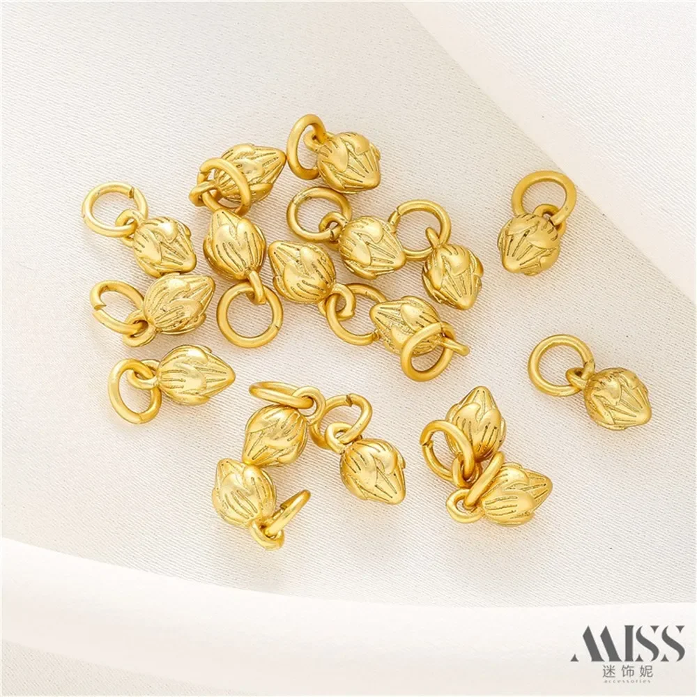 14K Gold Color-preserving Lotus Bud Pendant DIY Accessories Handmade Bracelet Necklace Jewelry Decorative Charm Pendant