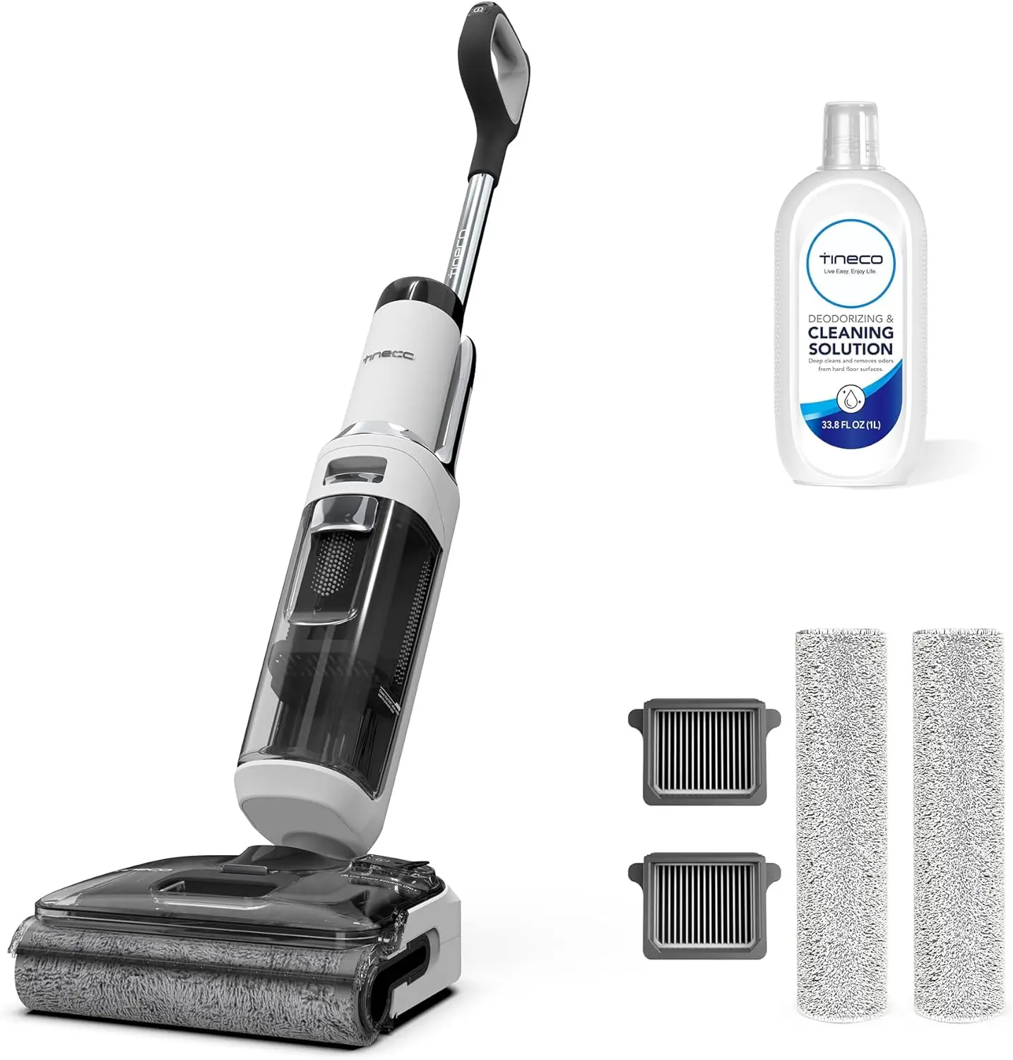 Tineco Floor One Stretch S6 Cordless Wet Dry Vacuum Cleaner & Floor Cleaning Solution 33.8 Oz & Replacement Hepa Assembly And