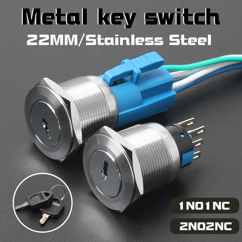 22mm Metal Knob Switch 2/3 Positions 3/6 Pin Waterproof Stainless Steel with key Up Switch Rotary Switch