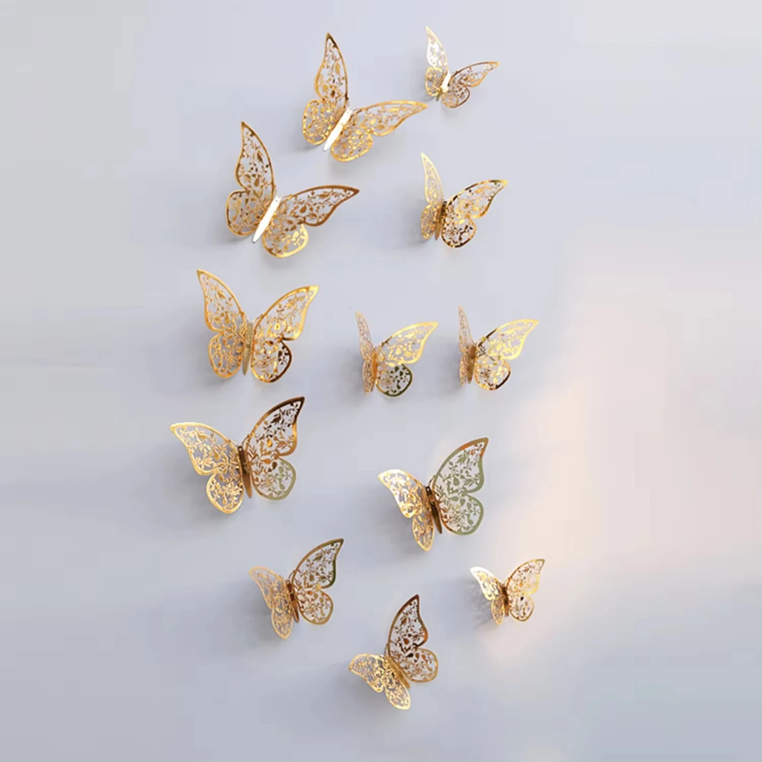 

12pcs/lot Metal Inspired Hollow 3D Paper Butterfly Decorations for Parties, Festivals, Weddings, Birthdays, Wall Stickers