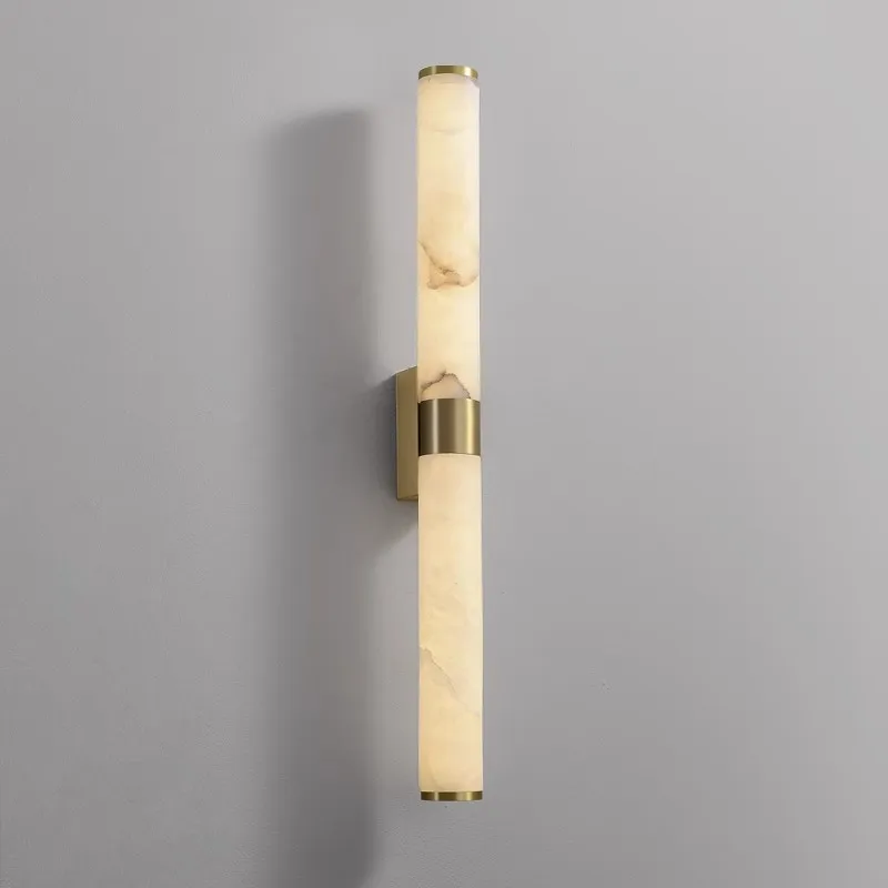 Spanish Retro Cylindrical Wall Sconce, Natural Marble & Gold Copper LED Light for Hotel & Home Decor