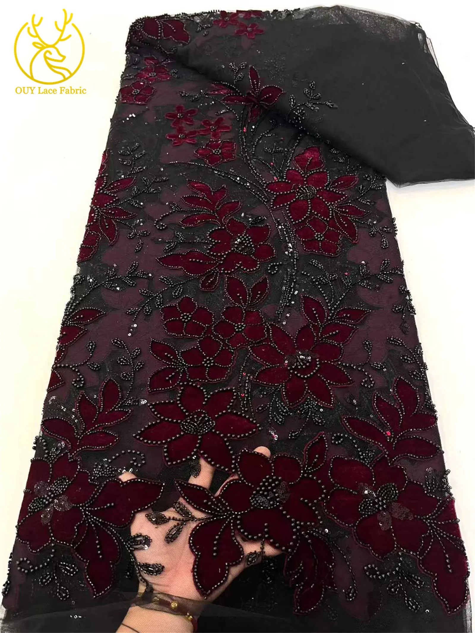 最新の3Dフラワー刺繍ビーズスパンコールアフリカンレース生地2025高品質フレンチナイジェリアチュールレース女性パーティードレス