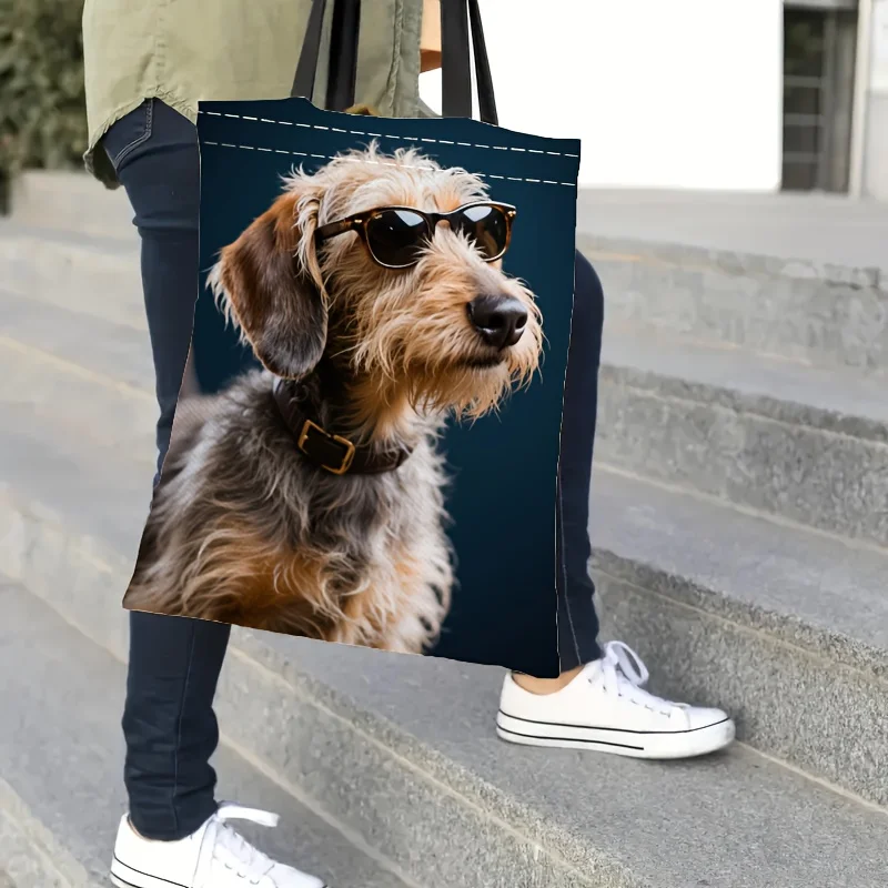 

Portable Tote Bag, Wirehaired Dachshund Dog Wearing Glasses, Shoulder Bag for Daily Commuting And Travel Printed Shopping Bag