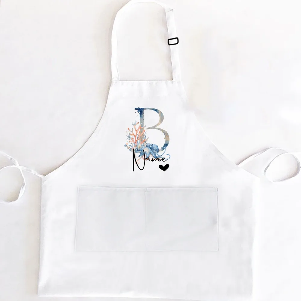 Personalised Kids Apron Cooking Kitchen Aprons Ocean Letter with Name Apron for Child Girls Boys Cooking Aprons Birthday Gift