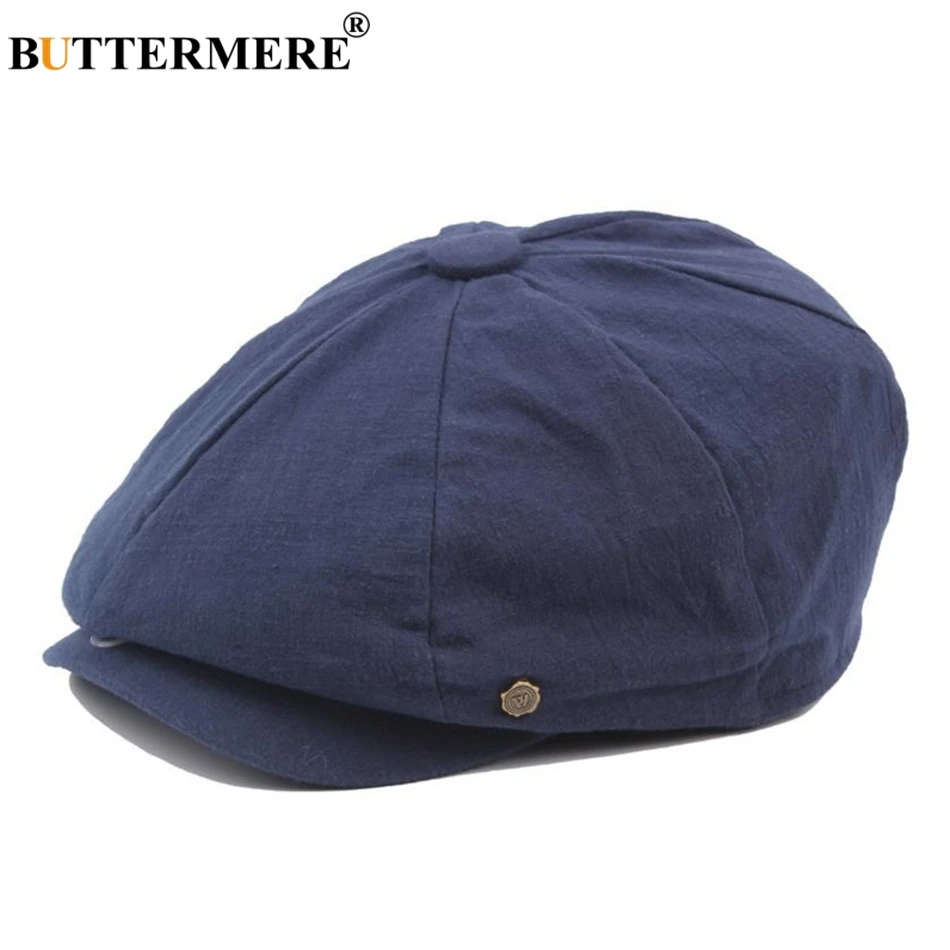 BUTTERMERE Cotton Newsboy Cap Men Women Octagonal Hat Navy Solid Spring Vintage Newspaper Caps 2024 New Korean Painters Beret