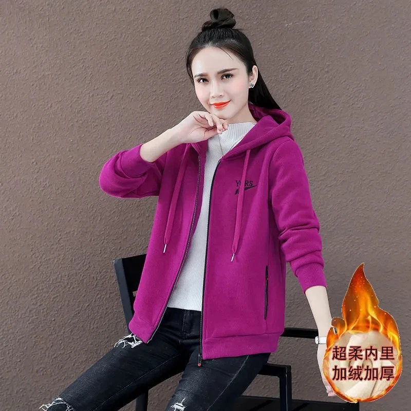 In Autumn Winter Of 2024 Super Soft Plus Velvet Padded Coat Women's New Korean Version Of loose Hooded Fashion Sweater Tops K22