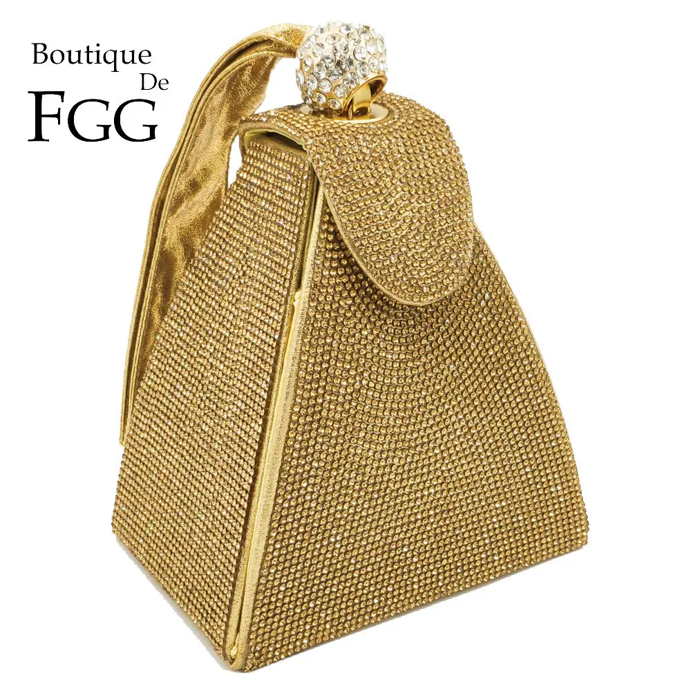 Boutique De FGG Pyramid Shape Crystal Clutch Evening Bags for Women Formal Party Rhinestone Purse Bridal Wedding Handbags