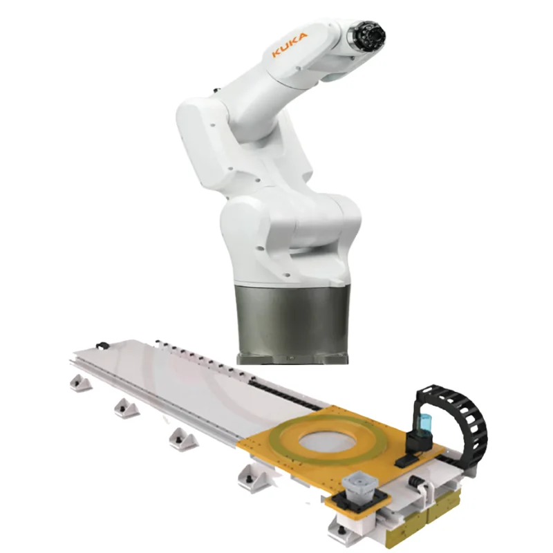 Измерение, распыление, обработка кронштейна робота KUAK KR4 R600 Робот KR C5 Микроуправляющий шкаф CNGBS Рабочая станция с направляющей