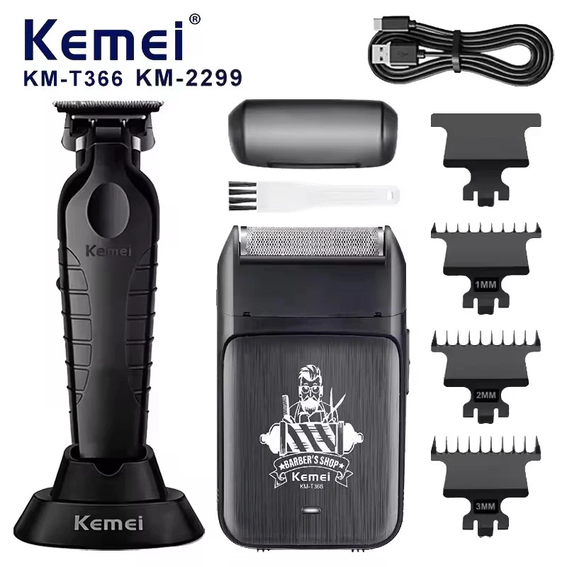 Kemei KM-2299 KM-T366 2-in-1 Professionelles Haarschneideset für Herren, Elektrischer Haarschneider, Trimmer, Schere, Schneidevorrichtung, Rasierer