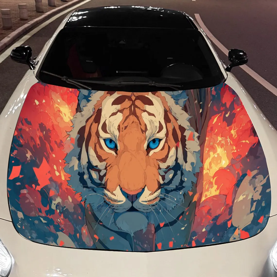 

Cool Flame Tiger print,car hood stickers,PVC waterproof Self adhesive car hood sticker,car hood decoration protection stickers,A