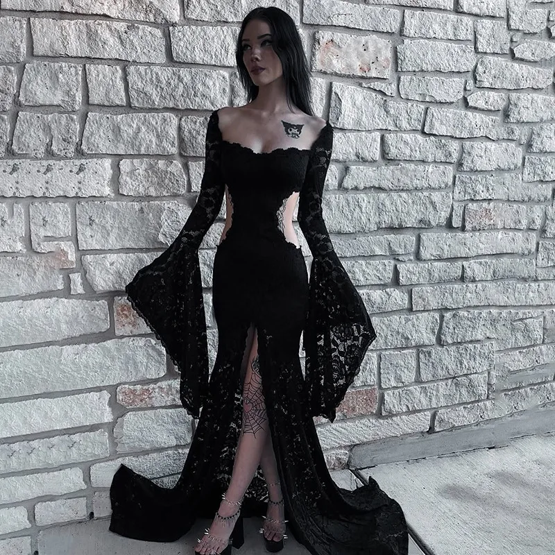 

XS25125 Long Sleeve Dress, Summer New Arrival, Dark Style, Versatile Long Dress For Women