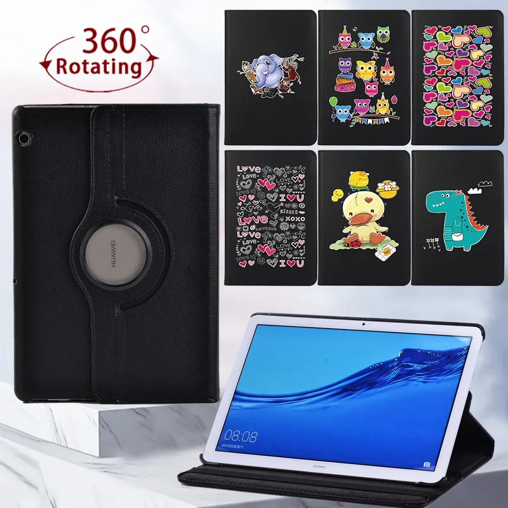 Funda de tableta para Huawei MediaPad T5 10, 10,1 pulgadas/T3 10, 9,6 pulgadas, giratoria, con función de despertador, Stylus gratis