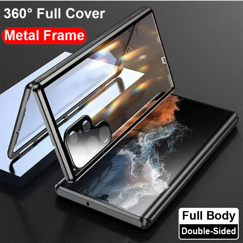 Case For Samsung Galaxy S24 Ultra Tempered Glass 360 Phone Cover For Samsung S24 Ultra Plus Case Magnet Full Body Flip Metal Bag