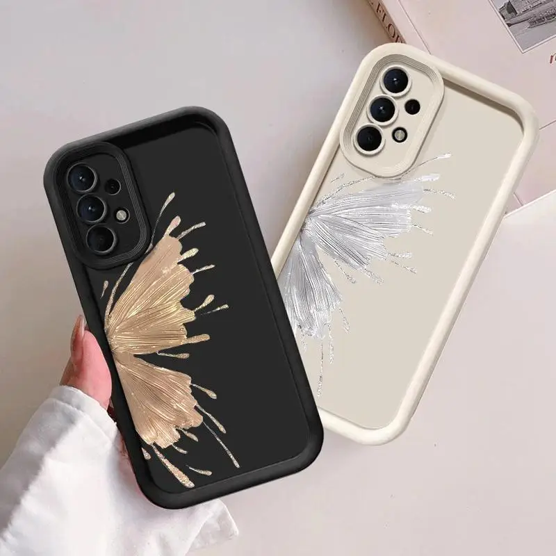 Butterfly Gold and Silver Phone Case For Samsung Galaxy A14 A15 5G S21 S22 S23 S245G FE Plus Ultra A25 A35 A52 A53 A54 A55 5G