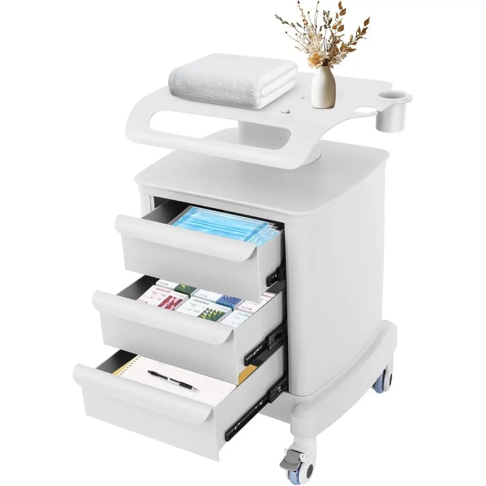 

White Rolling Makeup Organizer Cart with 3 Drawers for Beauty and Skincare Storage