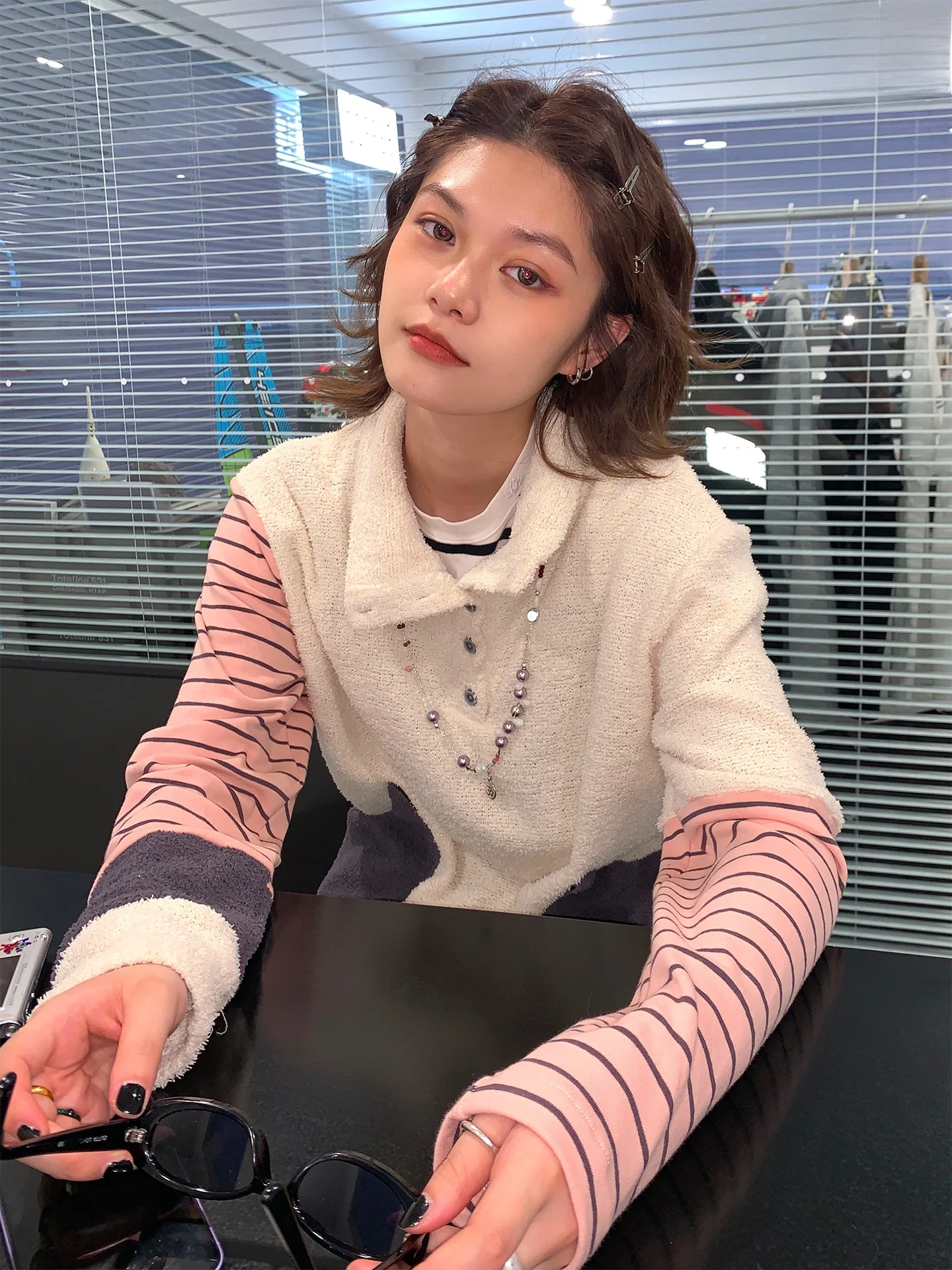 

NATAKOOL Осенне-зимняя женская базовая кофта с воротником-стойкой, вязаная, из махровой ткани, с лоскутным узором, эластичными полосками, свободного кроя, с длинными рукавами