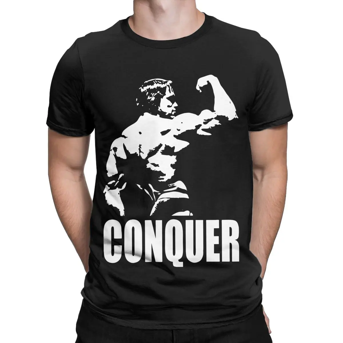 Men's T-Shirt Conquer Arnold Schwarzenegger Novelty Pure Cotton Tees Short Sleeve T Shirts Round Neck Clothing Gift Idea