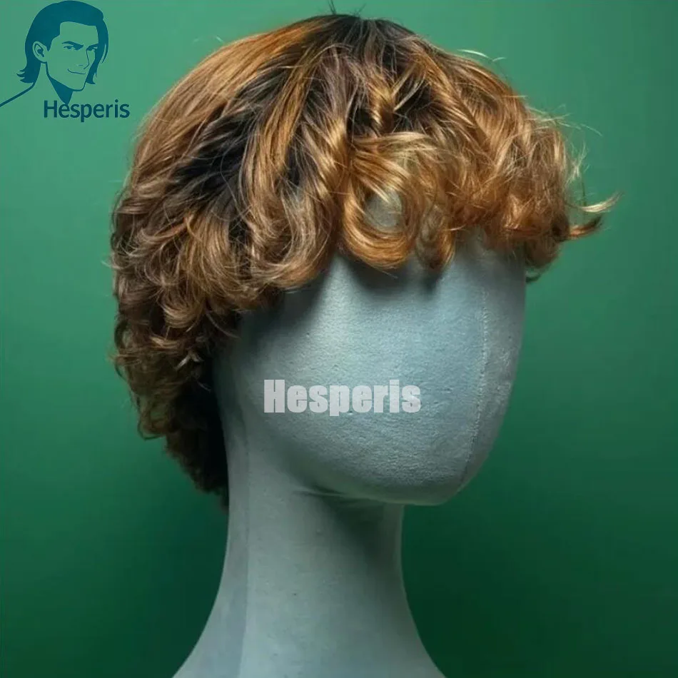 

Парик из натуральных волос Hesperis Ombre с челкой, короткий парик Pxie Cut для мужчин, полный машинный мужской парик, костюм головы, вьющиеся парики Remy